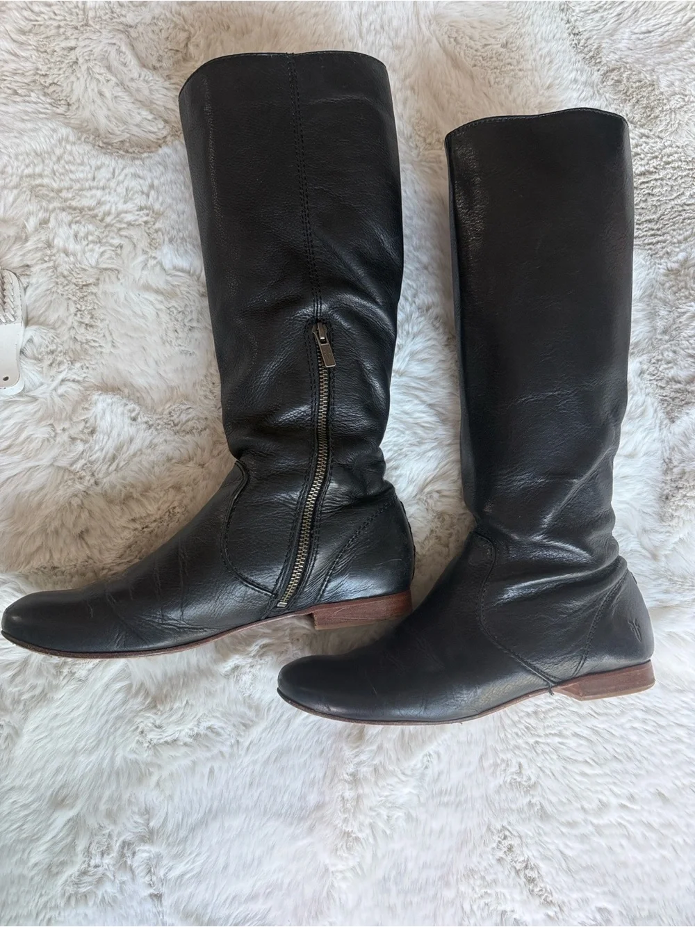 Frye Black Leather Over-the-Knee Zip Boots